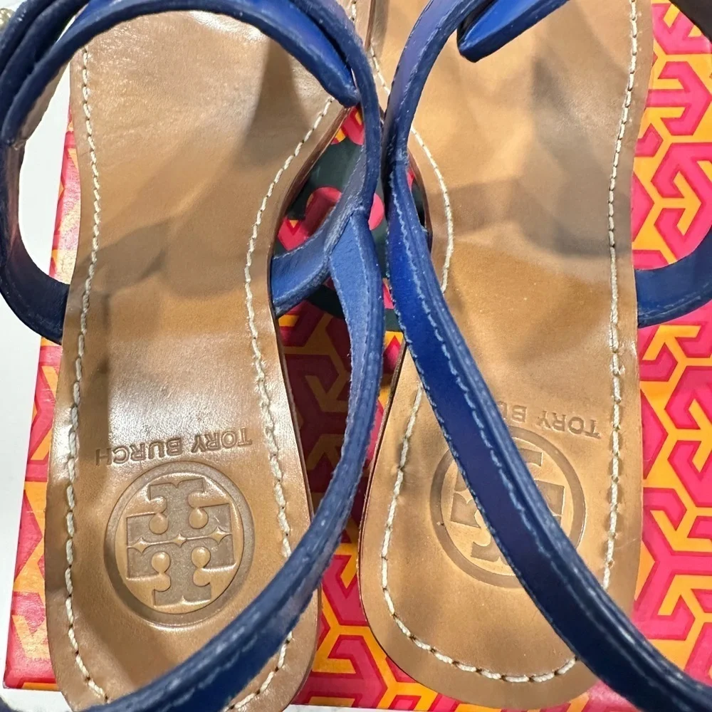 Tory Burch Royal Blue Casey Leather Sandals (Size 8)